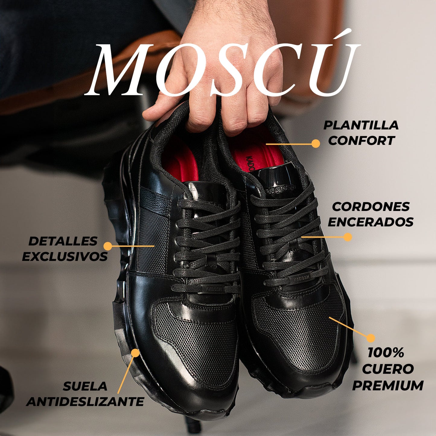 TENIS MOSCÚ CUERO NEGRO - ENVÍO GRATIS