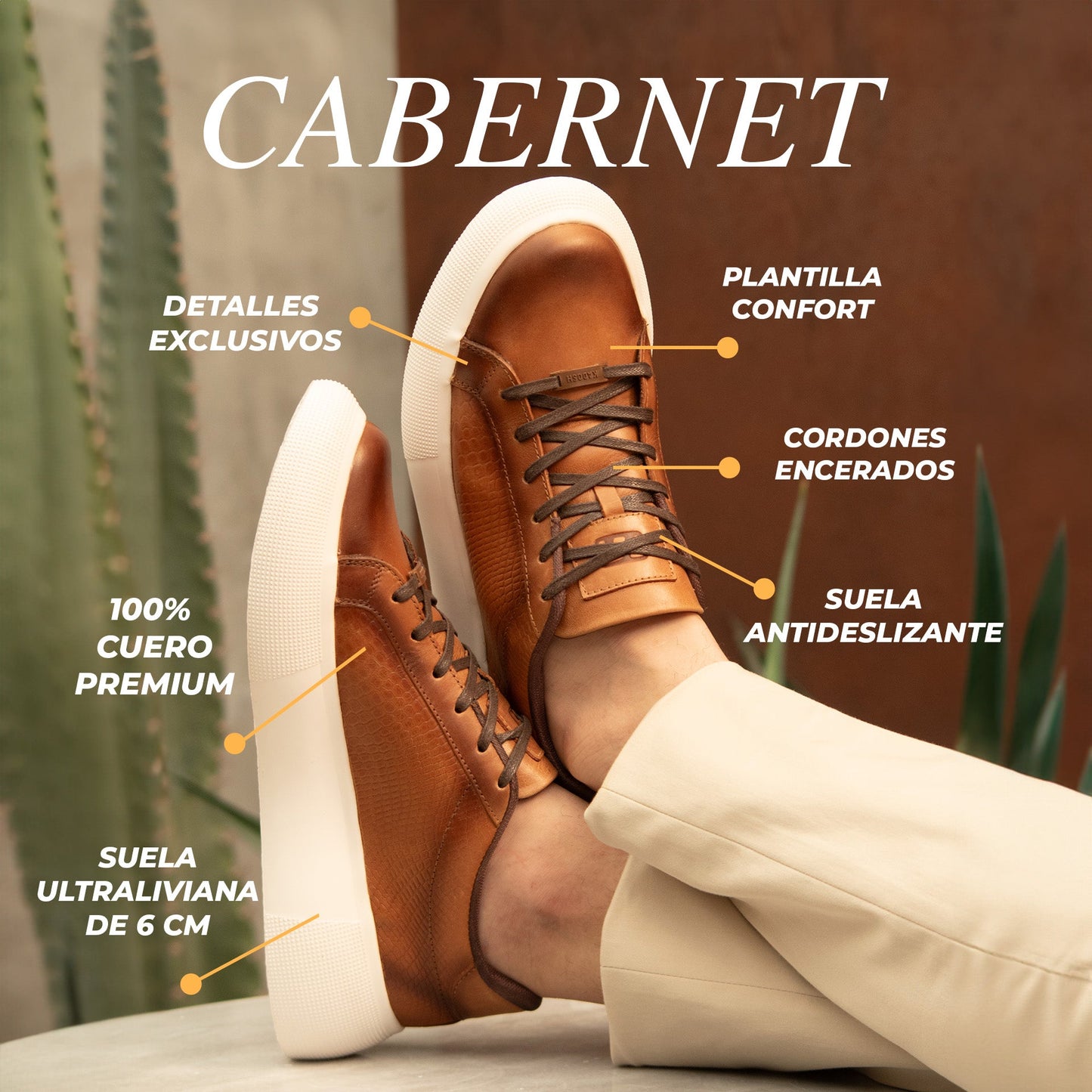 TENIS CABERNET CUERO GRABADO MIEL- ENVÍO GRATIS
