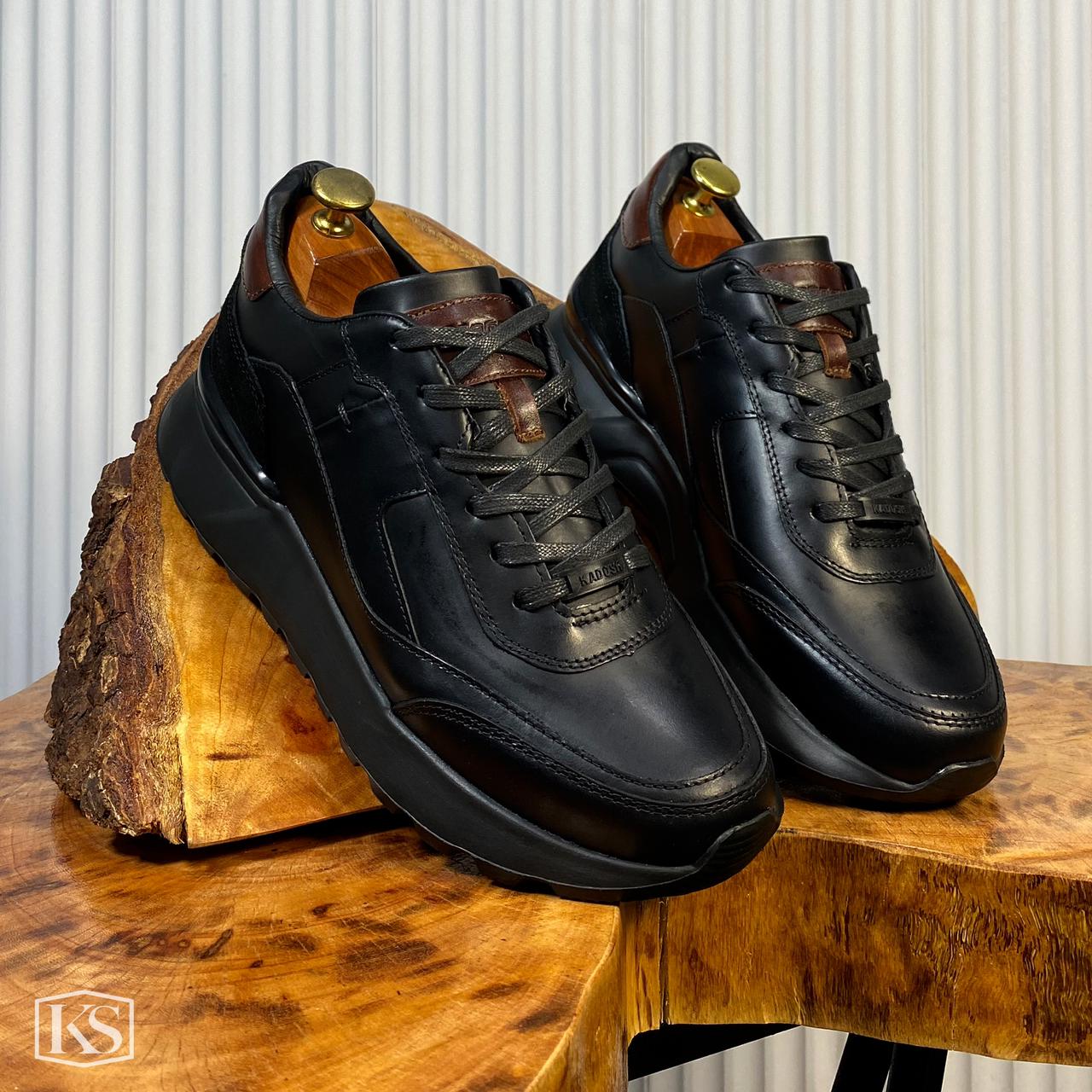 TENIS ESTOCOLMO CUERO NEGRO-ENVIO GRATIS