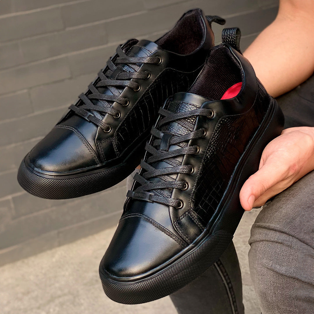 TENIS DAKARY CUERO NEGRO GRABADO - ENVÍO GRATIS